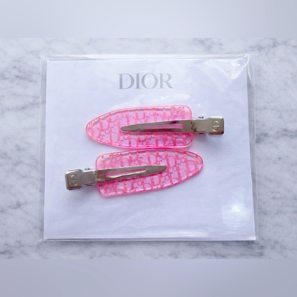 Dior Pink Hair Clips Set Logo Clips NEW Set of 2